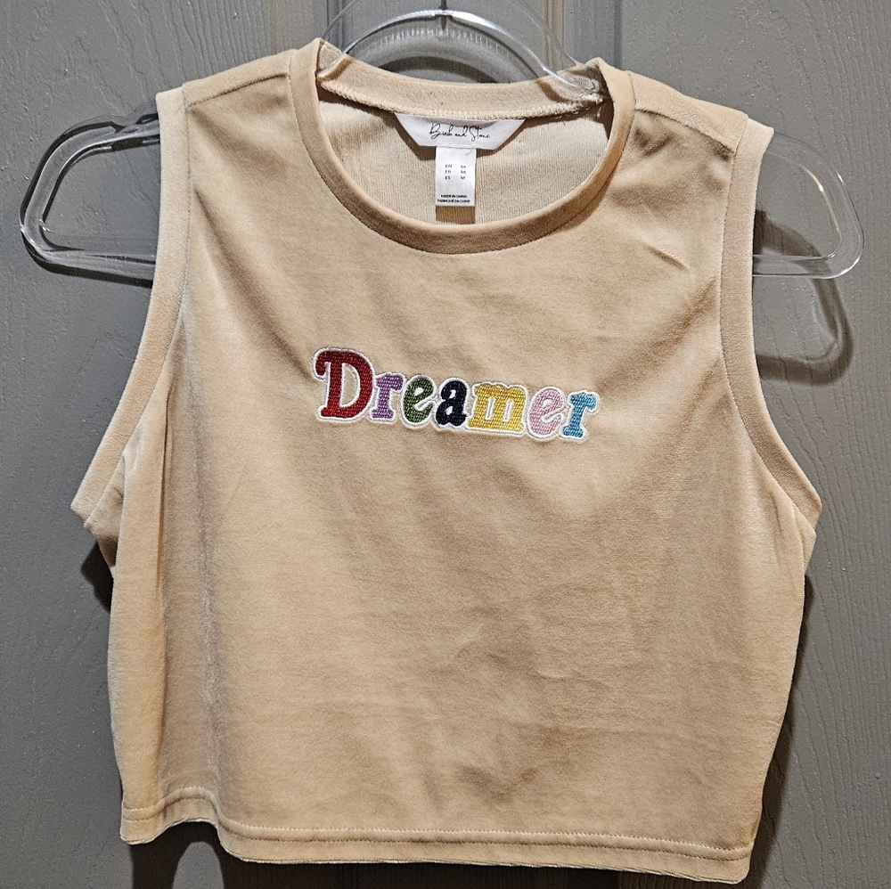 Birch & Stone Dreamer Embroidered Cropped Tank Top Beige Medium